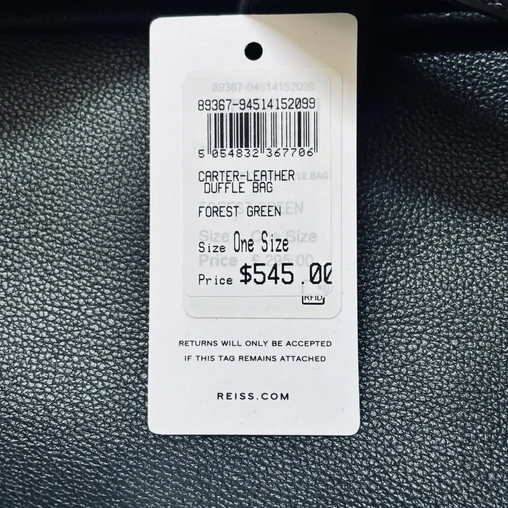 REISS CARTER LEATHER DUFFLE IN FOREST GREEN NWT